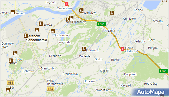 mapa Dąbrowica gmina Baranów Sandomierski, Dąbrowica gmina Baranów Sandomierski na mapie Targeo