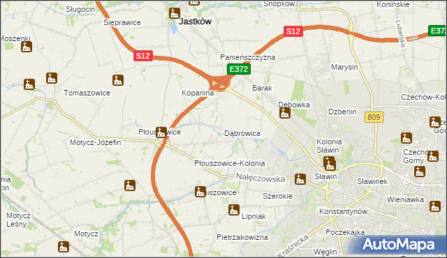 mapa Dąbrowica gmina Jastków, Dąbrowica gmina Jastków na mapie Targeo