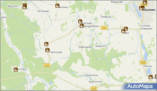 mapa Dąbrowica gmina Maszewo, Dąbrowica gmina Maszewo na mapie Targeo