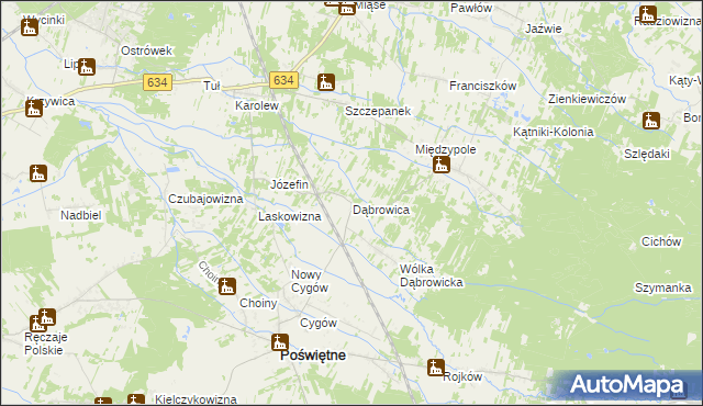 mapa Dąbrowica gmina Poświętne, Dąbrowica gmina Poświętne na mapie Targeo