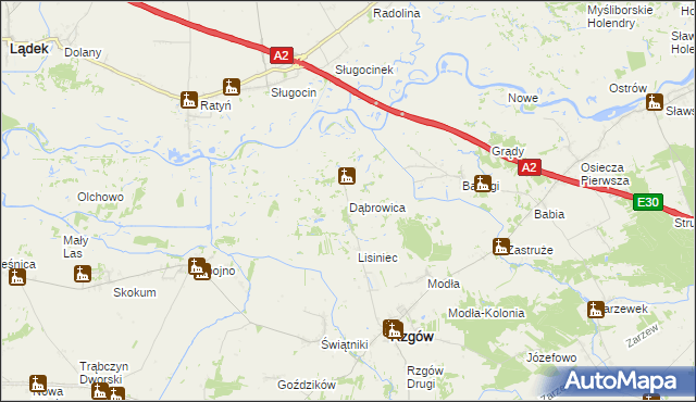 mapa Dąbrowica gmina Rzgów, Dąbrowica gmina Rzgów na mapie Targeo