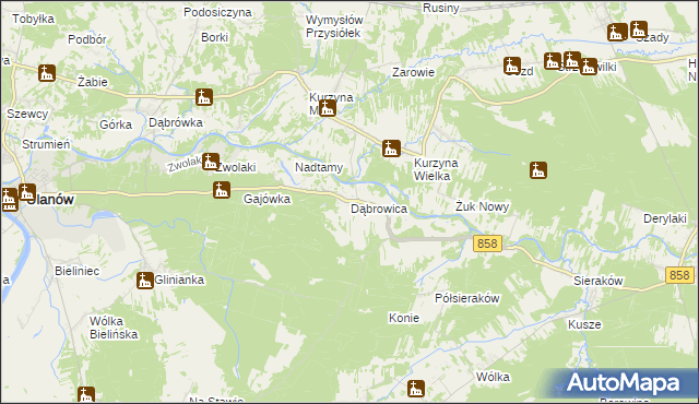 mapa Dąbrowica gmina Ulanów, Dąbrowica gmina Ulanów na mapie Targeo