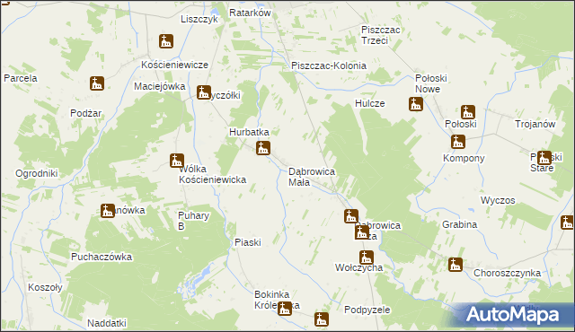 mapa Dąbrowica Mała, Dąbrowica Mała na mapie Targeo