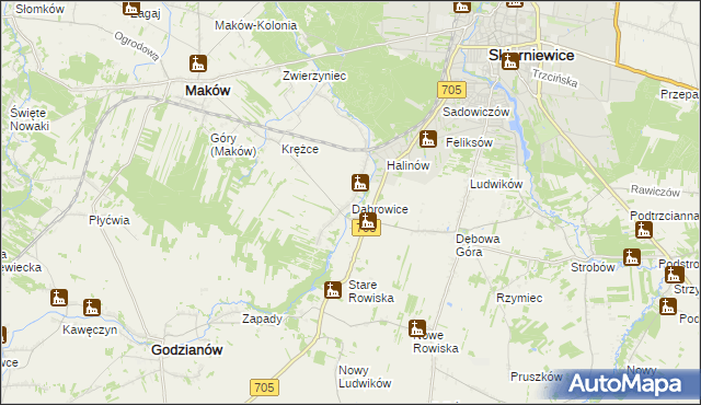 mapa Dąbrowice gmina Maków, Dąbrowice gmina Maków na mapie Targeo