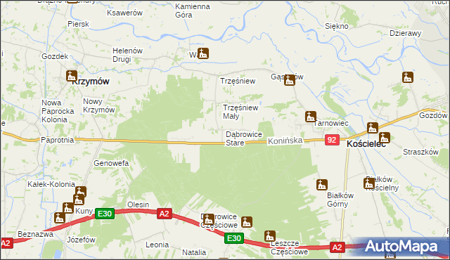 mapa Dąbrowice Stare, Dąbrowice Stare na mapie Targeo