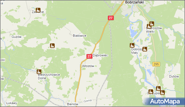 mapa Dąbrowiec gmina Żary, Dąbrowiec gmina Żary na mapie Targeo