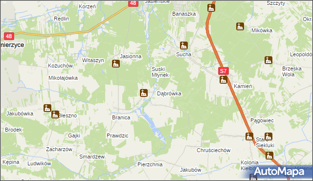 mapa Dąbrówka gmina Białobrzegi, Dąbrówka gmina Białobrzegi na mapie Targeo