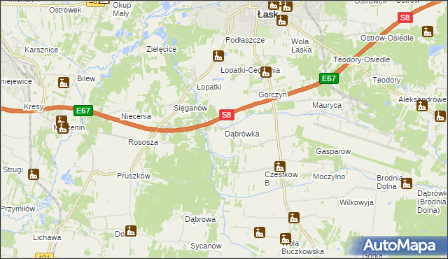 mapa Dąbrówka gmina Buczek, Dąbrówka gmina Buczek na mapie Targeo