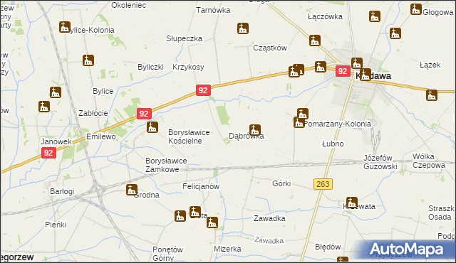 mapa Dąbrówka gmina Kłodawa, Dąbrówka gmina Kłodawa na mapie Targeo