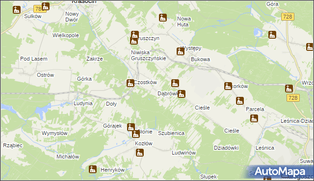 mapa Dąbrówka gmina Krasocin, Dąbrówka gmina Krasocin na mapie Targeo