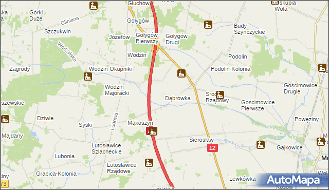 mapa Dąbrówka gmina Moszczenica, Dąbrówka gmina Moszczenica na mapie Targeo