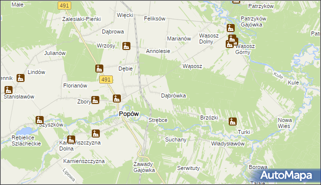 mapa Dąbrówka gmina Popów, Dąbrówka gmina Popów na mapie Targeo