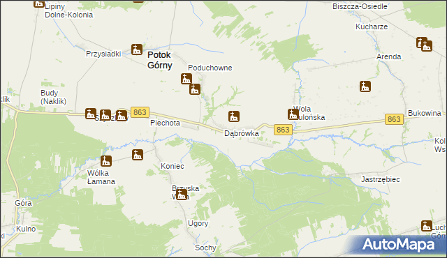 mapa Dąbrówka gmina Potok Górny, Dąbrówka gmina Potok Górny na mapie Targeo