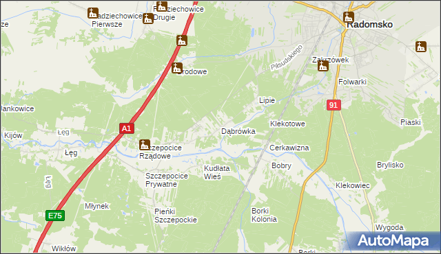 mapa Dąbrówka gmina Radomsko, Dąbrówka gmina Radomsko na mapie Targeo