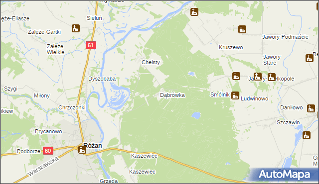 mapa Dąbrówka gmina Różan, Dąbrówka gmina Różan na mapie Targeo