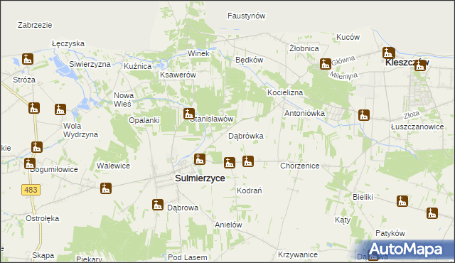 mapa Dąbrówka gmina Sulmierzyce, Dąbrówka gmina Sulmierzyce na mapie Targeo