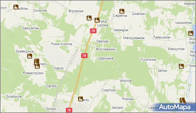 mapa Dąbrówka gmina Tarłów, Dąbrówka gmina Tarłów na mapie Targeo