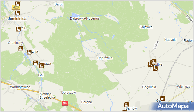 mapa Dąbrówka gmina Wielowieś, Dąbrówka gmina Wielowieś na mapie Targeo