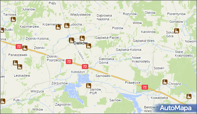 mapa Dąbrówka Górna gmina Dalików, Dąbrówka Górna gmina Dalików na mapie Targeo