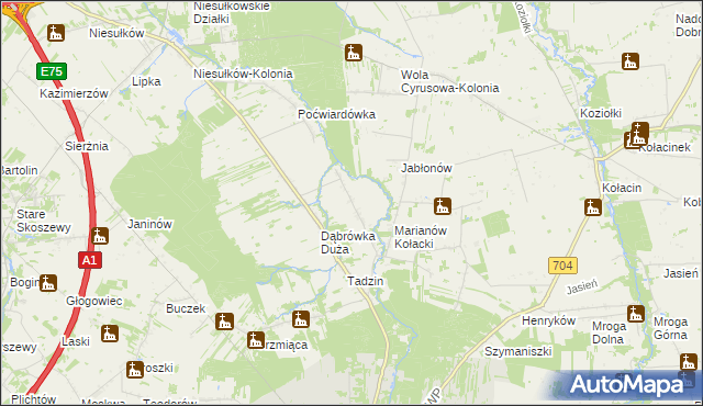 mapa Dąbrówka Mała gmina Brzeziny, Dąbrówka Mała gmina Brzeziny na mapie Targeo