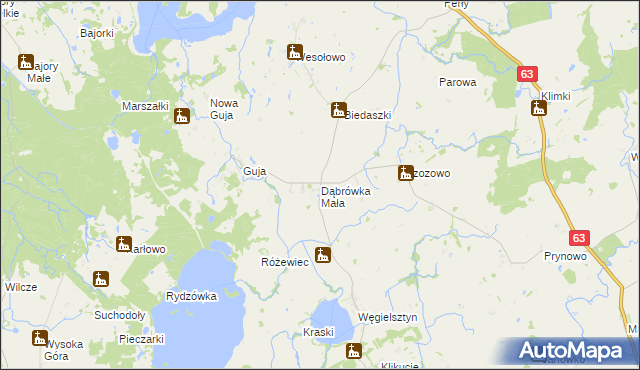 mapa Dąbrówka Mała gmina Węgorzewo, Dąbrówka Mała gmina Węgorzewo na mapie Targeo