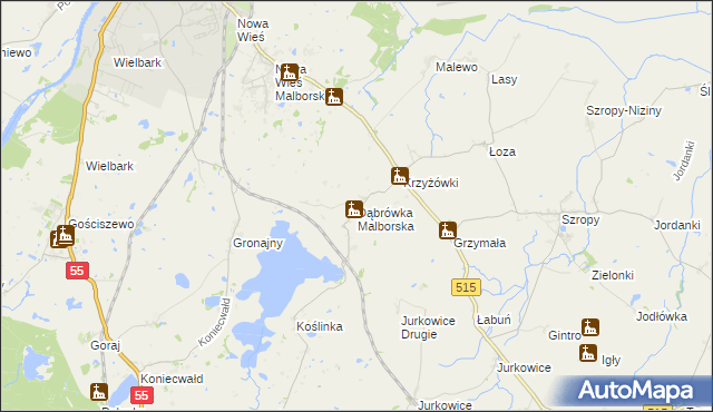 mapa Dąbrówka Malborska, Dąbrówka Malborska na mapie Targeo