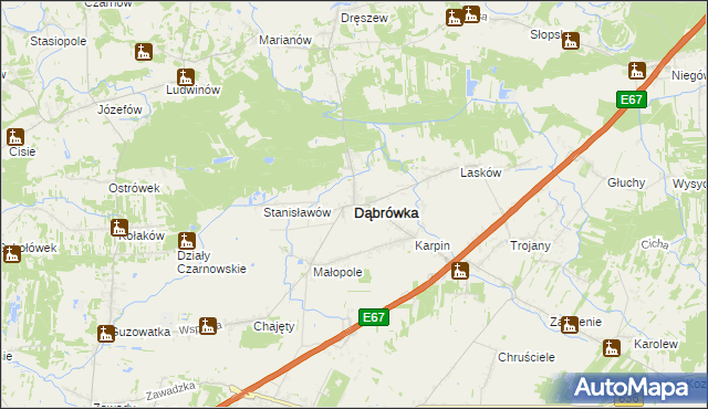 mapa Dąbrówka powiat wołomiński, Dąbrówka powiat wołomiński na mapie Targeo