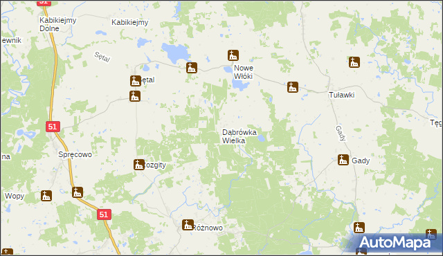 mapa Dąbrówka Wielka gmina Dywity, Dąbrówka Wielka gmina Dywity na mapie Targeo