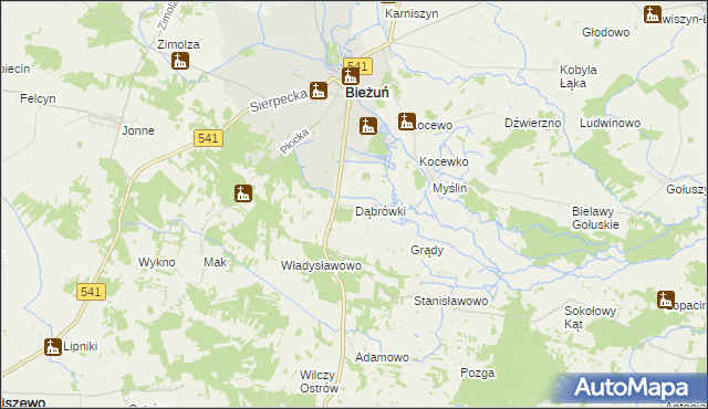 mapa Dąbrówki gmina Bieżuń, Dąbrówki gmina Bieżuń na mapie Targeo