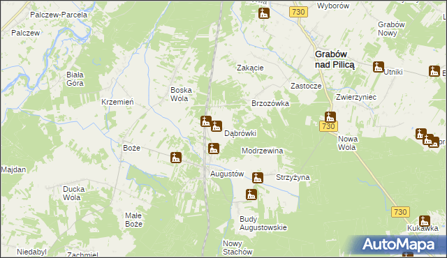 mapa Dąbrówki gmina Grabów nad Pilicą, Dąbrówki gmina Grabów nad Pilicą na mapie Targeo