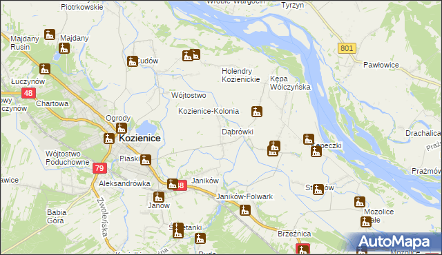 mapa Dąbrówki gmina Kozienice, Dąbrówki gmina Kozienice na mapie Targeo