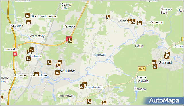 mapa Dąbrówki gmina Wasilków, Dąbrówki gmina Wasilków na mapie Targeo