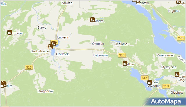 mapa Dąbrowno gmina Nowa Sól, Dąbrowno gmina Nowa Sól na mapie Targeo