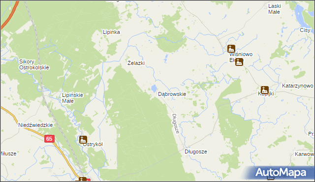 mapa Dąbrowskie gmina Prostki, Dąbrowskie gmina Prostki na mapie Targeo