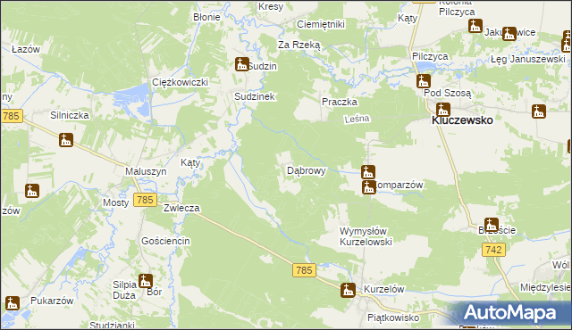 mapa Dąbrowy gmina Kluczewsko, Dąbrowy gmina Kluczewsko na mapie Targeo