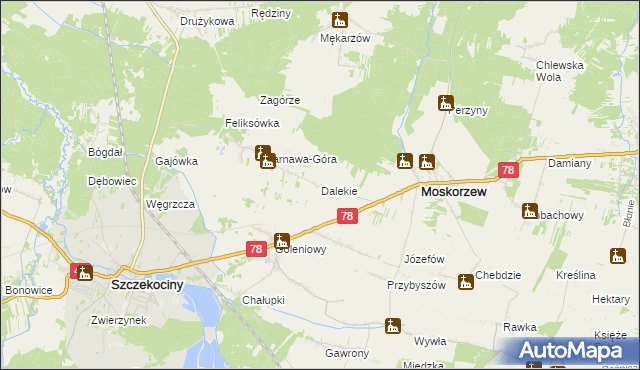 mapa Dalekie gmina Moskorzew, Dalekie gmina Moskorzew na mapie Targeo