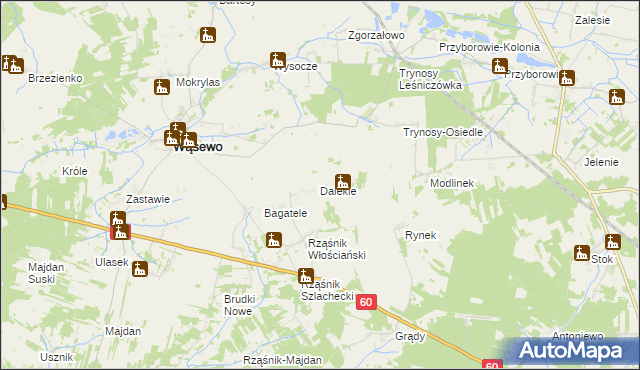 mapa Dalekie gmina Wąsewo, Dalekie gmina Wąsewo na mapie Targeo