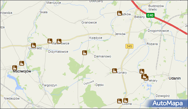 mapa Damianowo, Damianowo na mapie Targeo