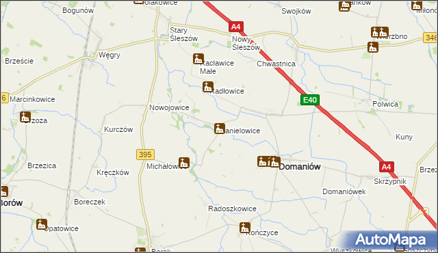 mapa Danielowice, Danielowice na mapie Targeo