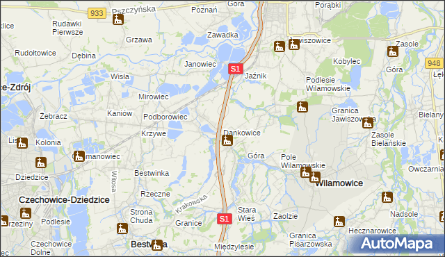 mapa Dankowice gmina Wilamowice, Dankowice gmina Wilamowice na mapie Targeo