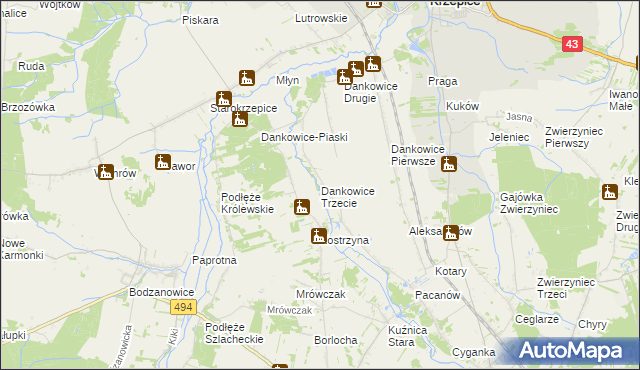 mapa Dankowice Trzecie, Dankowice Trzecie na mapie Targeo