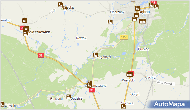 mapa Dargomyśl gmina Dębno, Dargomyśl gmina Dębno na mapie Targeo