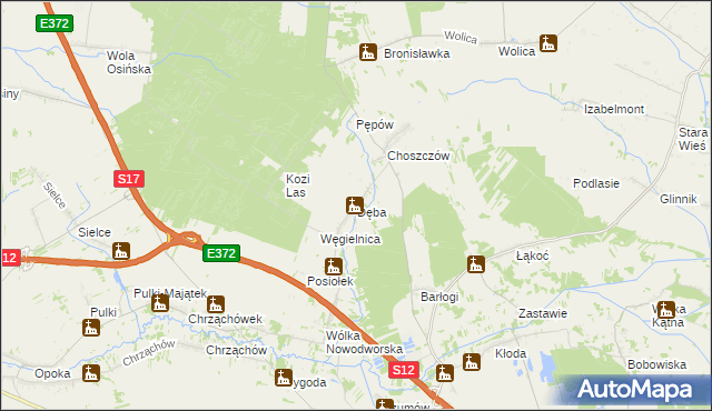 mapa Dęba gmina Kurów, Dęba gmina Kurów na mapie Targeo