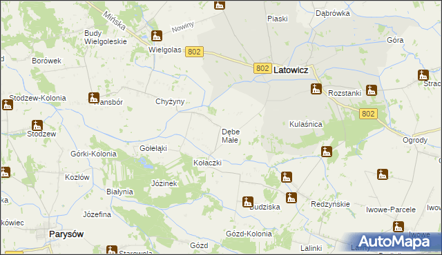 mapa Dębe Małe gmina Latowicz, Dębe Małe gmina Latowicz na mapie Targeo