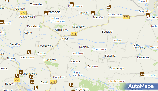 mapa Dębiany gmina Czarnocin, Dębiany gmina Czarnocin na mapie Targeo