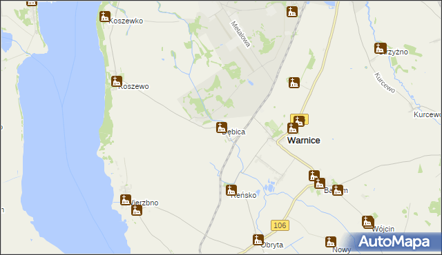 mapa Dębica gmina Warnice, Dębica gmina Warnice na mapie Targeo