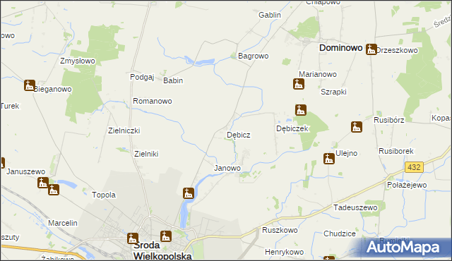 mapa Dębicz gmina Środa Wielkopolska, Dębicz gmina Środa Wielkopolska na mapie Targeo