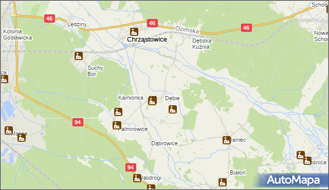 mapa Dębie gmina Chrząstowice, Dębie gmina Chrząstowice na mapie Targeo