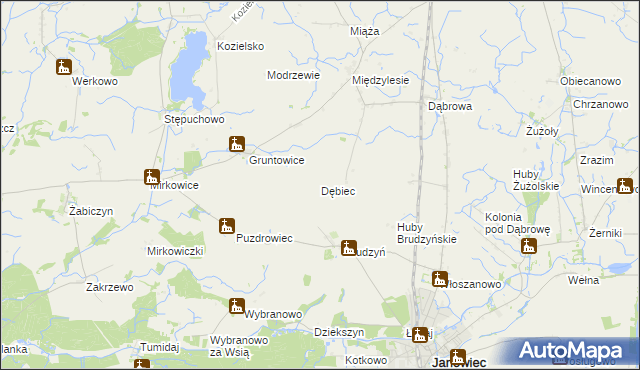 mapa Dębiec gmina Janowiec Wielkopolski, Dębiec gmina Janowiec Wielkopolski na mapie Targeo