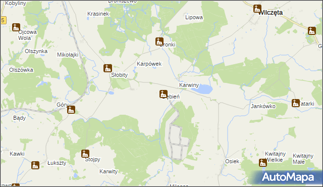 mapa Dębień gmina Wilczęta, Dębień gmina Wilczęta na mapie Targeo